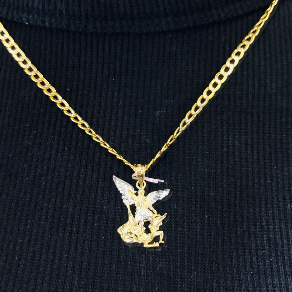 14K Gold Two Tone Saint Michael Charm (S)