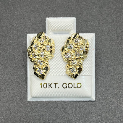 10K Gold Nugget Earrings with CZ Accents | Face Size: 18mm