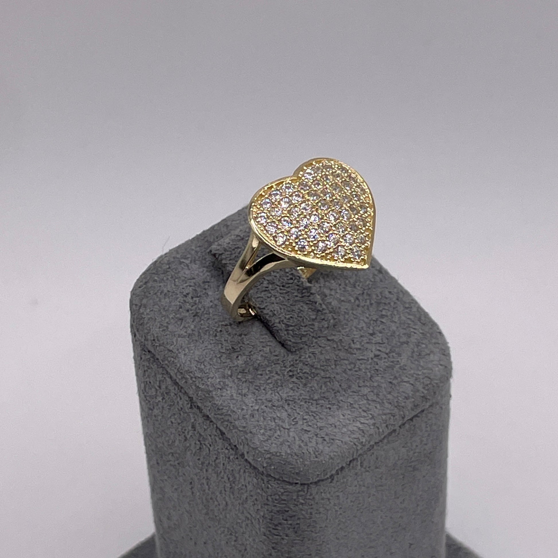 10K Gold Domed CZ Heart Ring | Color: White