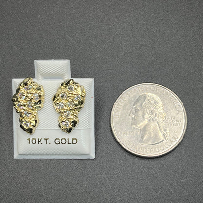 10K Gold Nugget Earrings with CZ Accents | Face Size: 18mm
