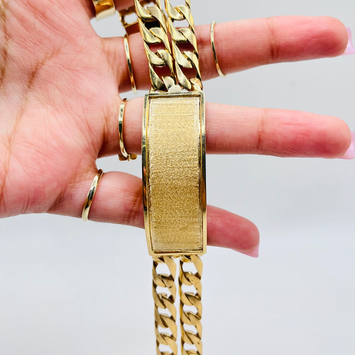 14K Gold Semi Solid Flat Cuban ID Bracelet