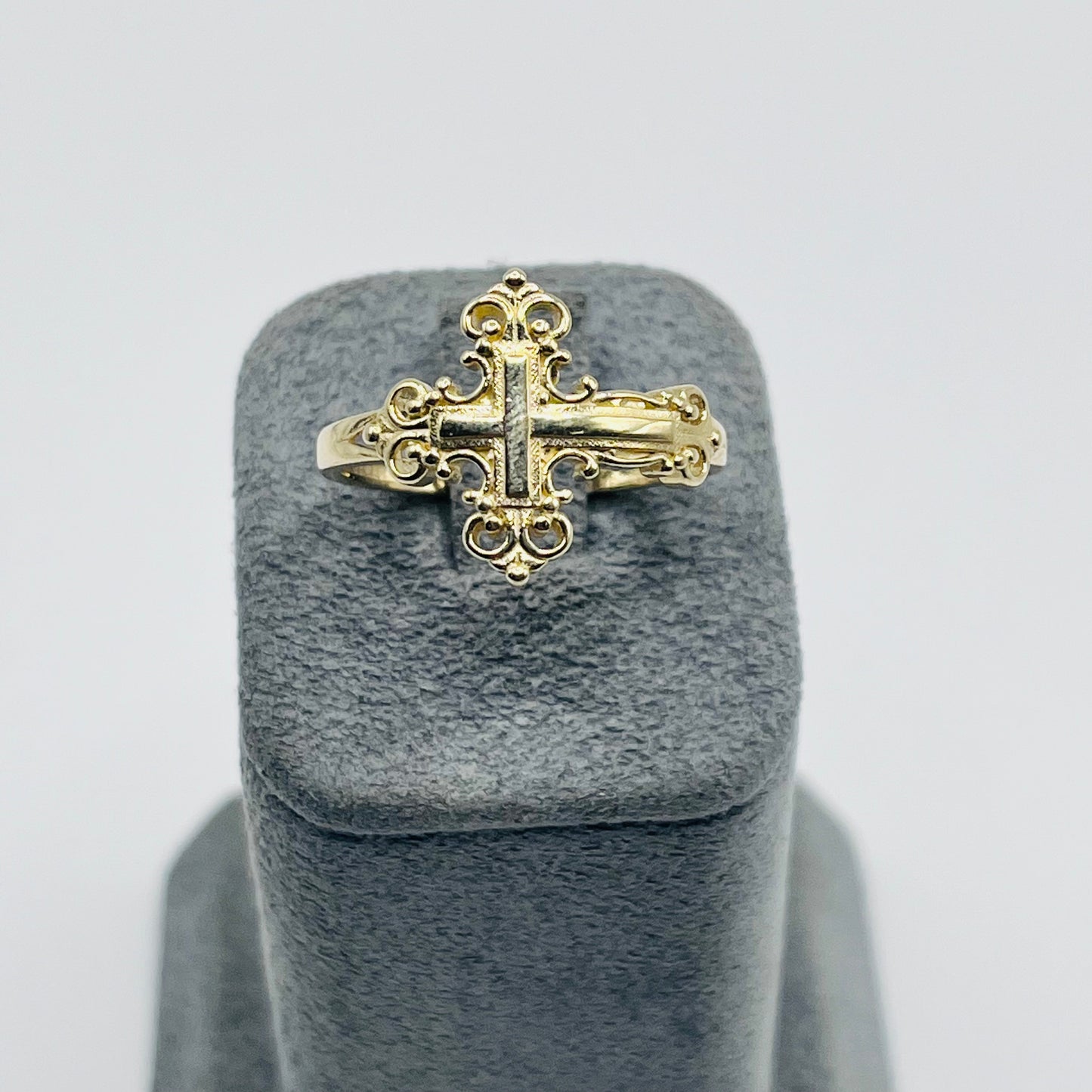 10K Gold Fleur De Lis Sideways Cross Ring