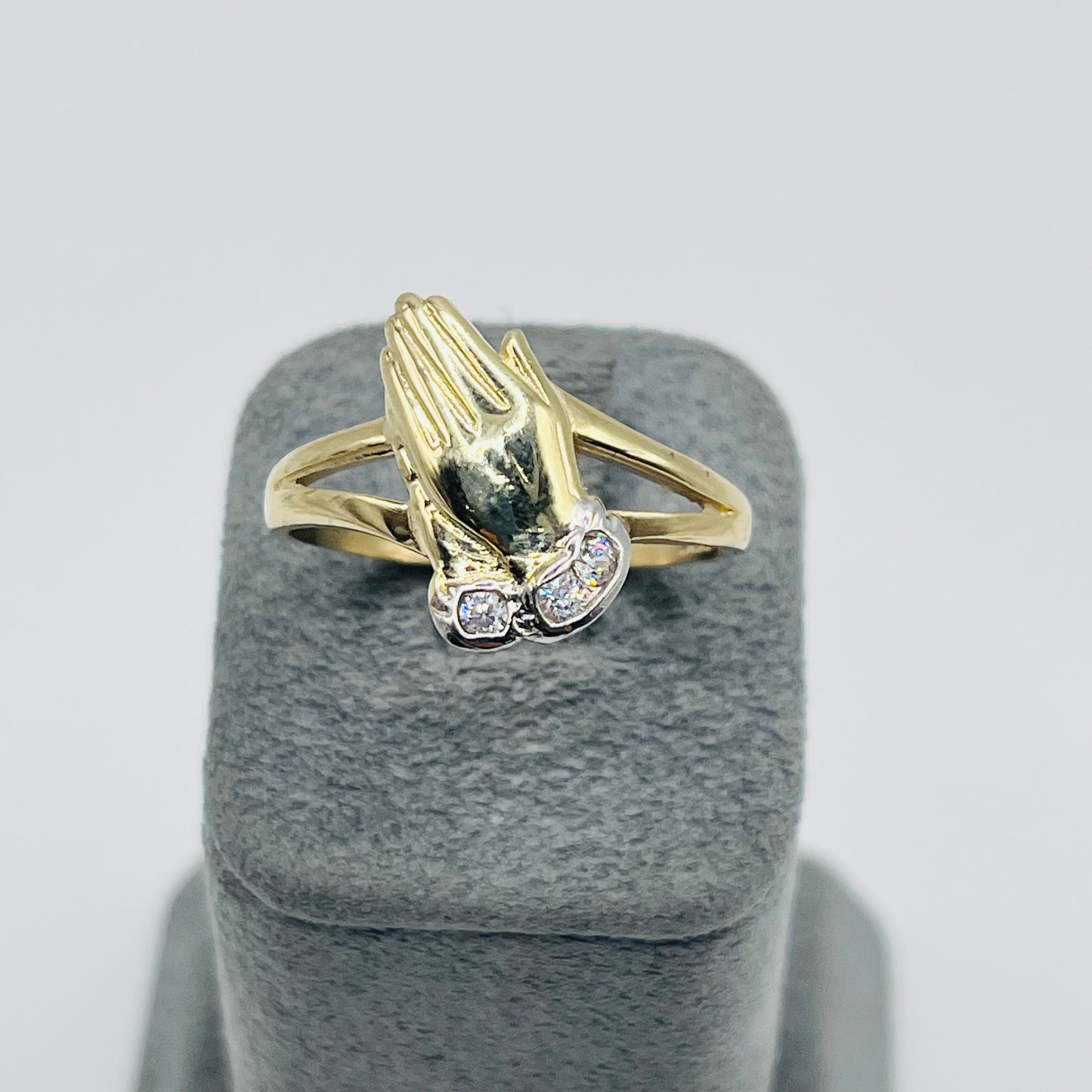 10K Gold Praying Hands ring with CZ