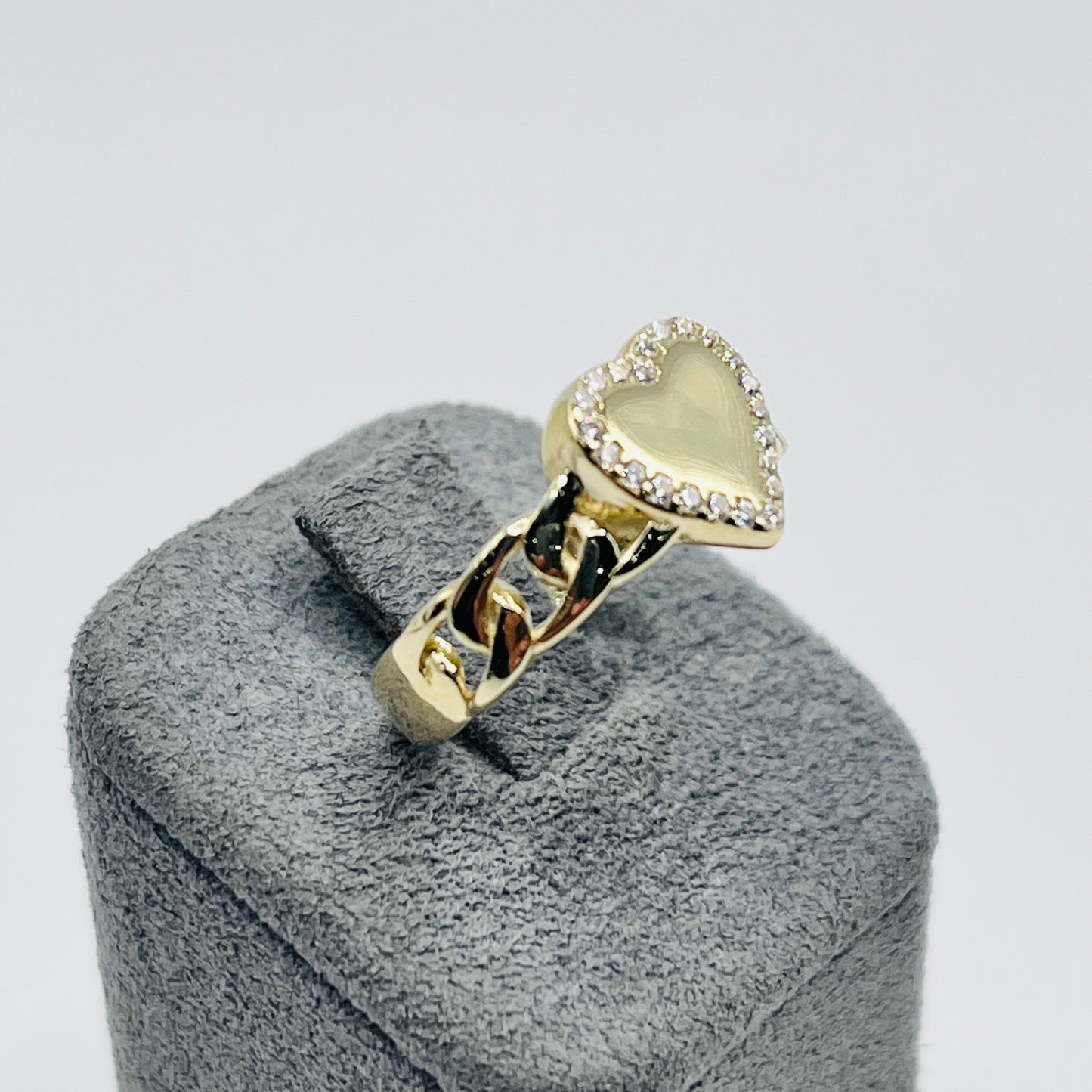 10K Gold CZ Heart ring with Cuban Band