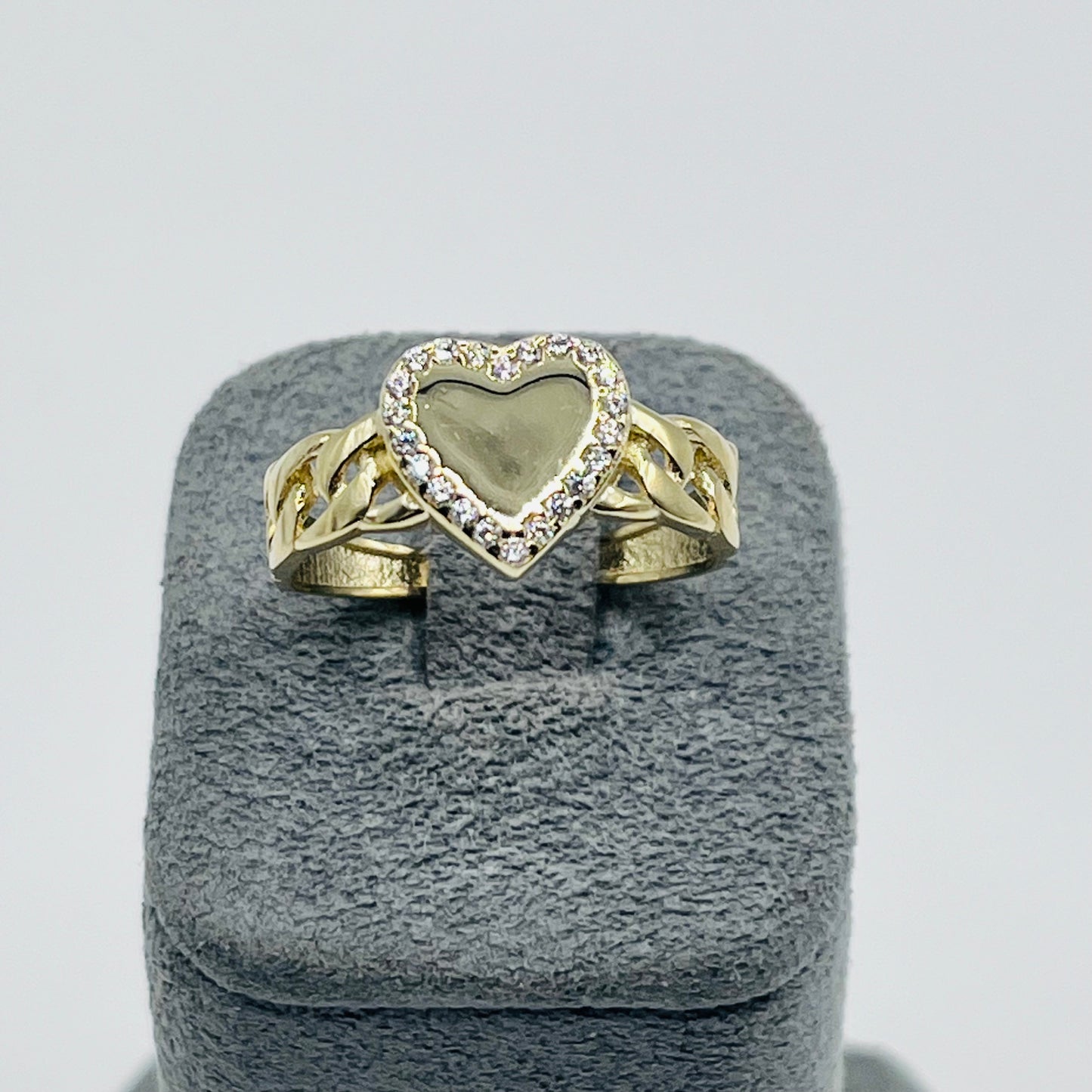 10K Gold CZ Heart ring with Cuban Band