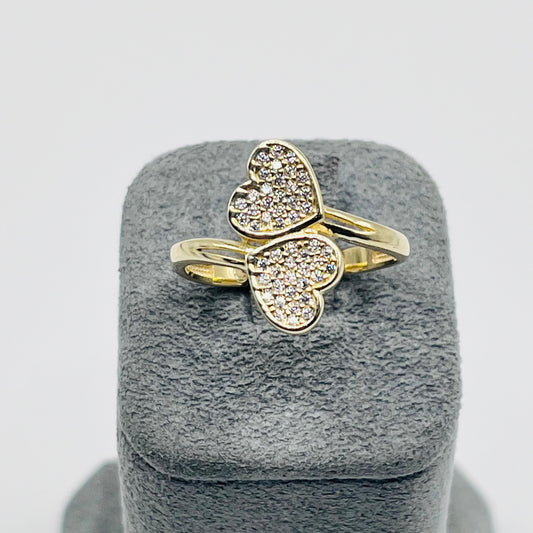 10K Gold Double Heart CZ Ring