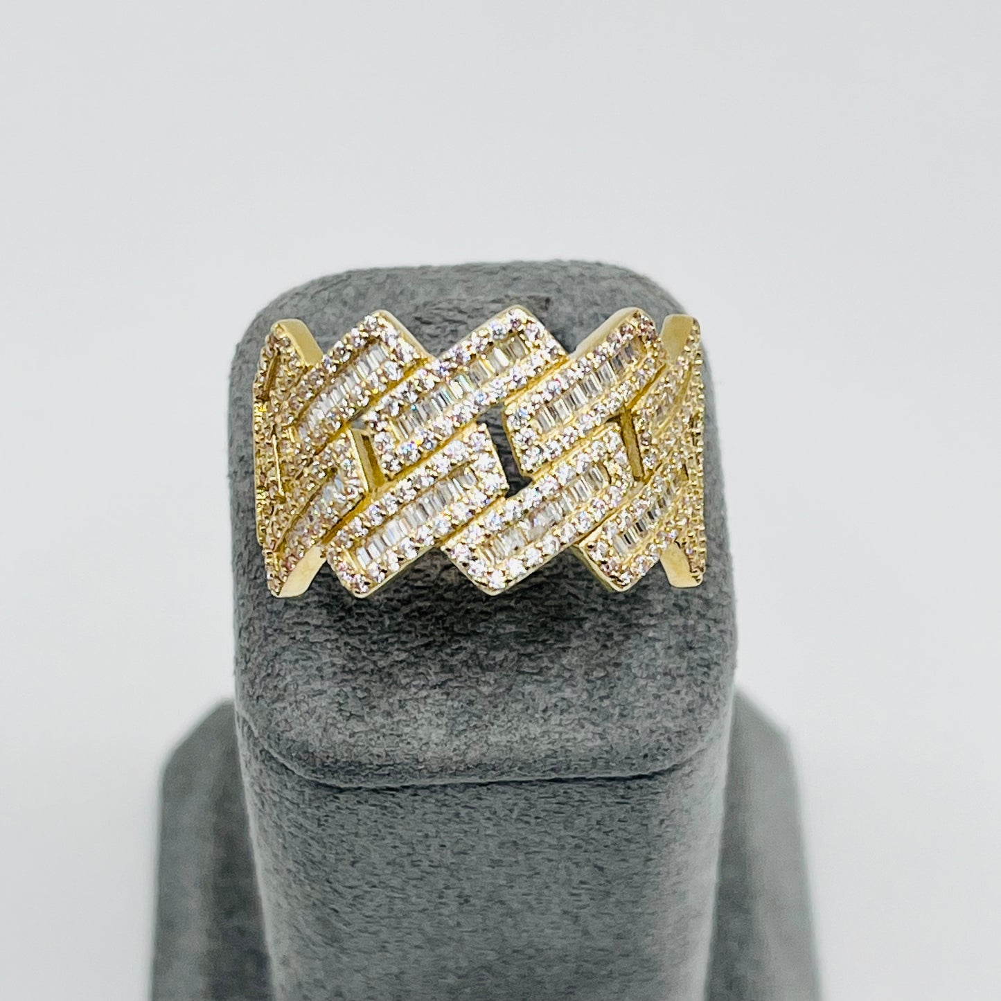 10K Gold Mens Square Miami Cuban Baguette Ring