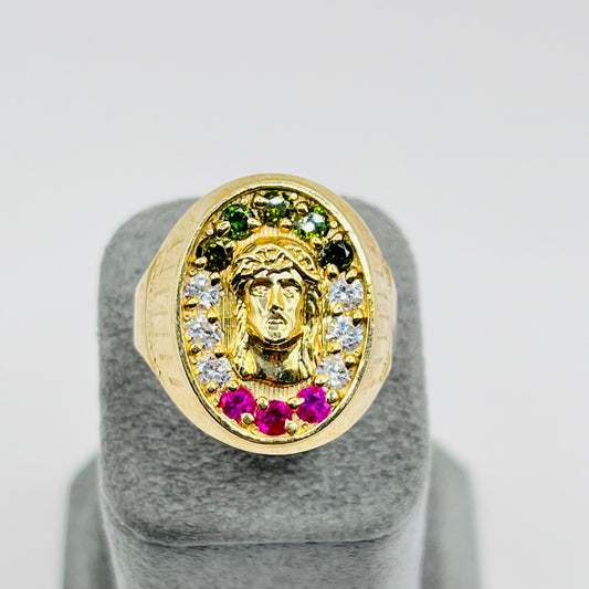 10K Gold Men's Multi Color Jesus Ring