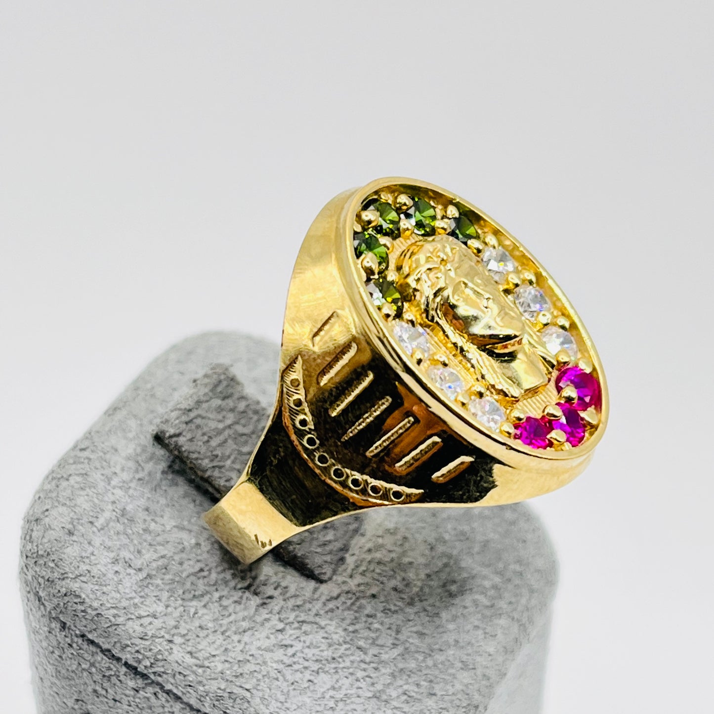 10K Gold Men's Multi Color Jesus Ring