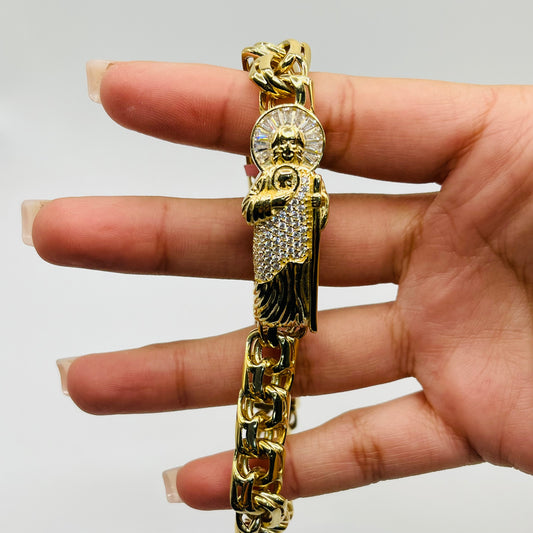 14K Gold 10MM Men's San Judas Chino Bracelet