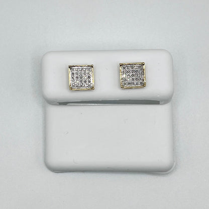 10K Gold Diamond Square Earrings | Face Size: 7mm