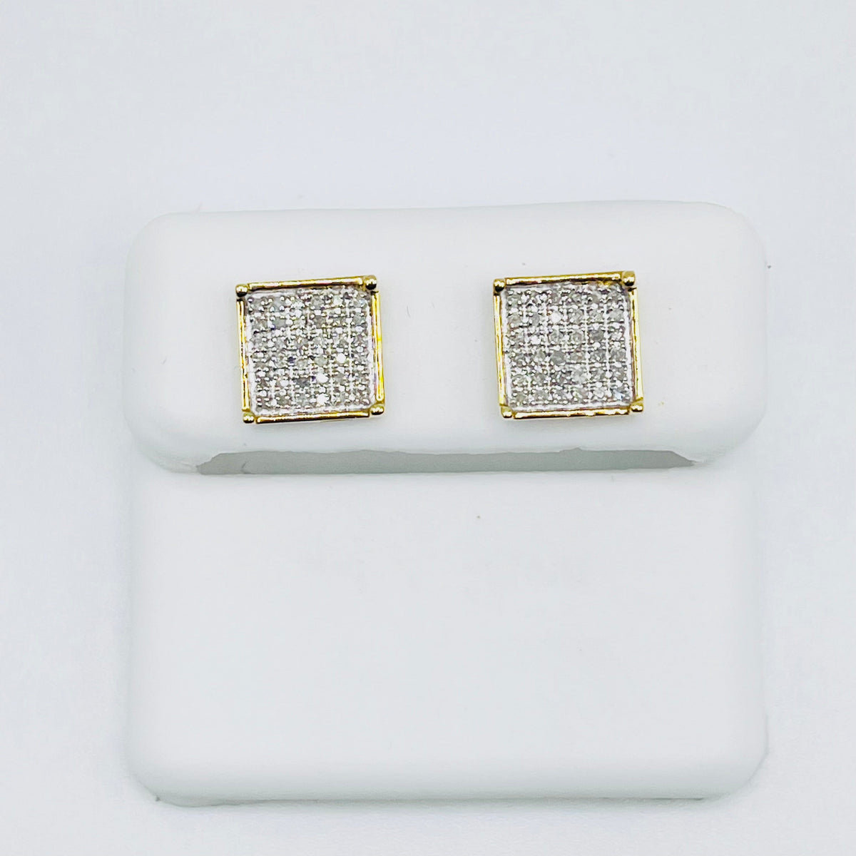 10K Gold Diamond Square Earrings | Face Size: 8mm