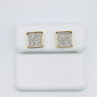 10K Gold Diamond Square Earrings | Face Size: 8mm