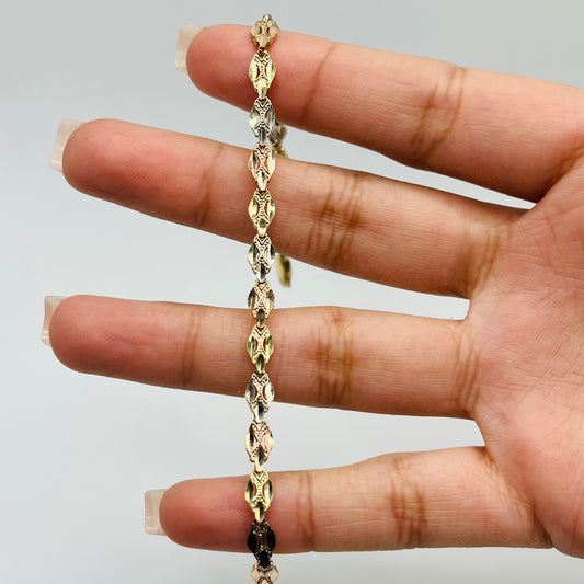 14K Gold 4mm Tri-Color Diamond Cut Bracelet