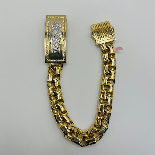 14K Gold Mens Chino San Judas Bracelet (11mm)