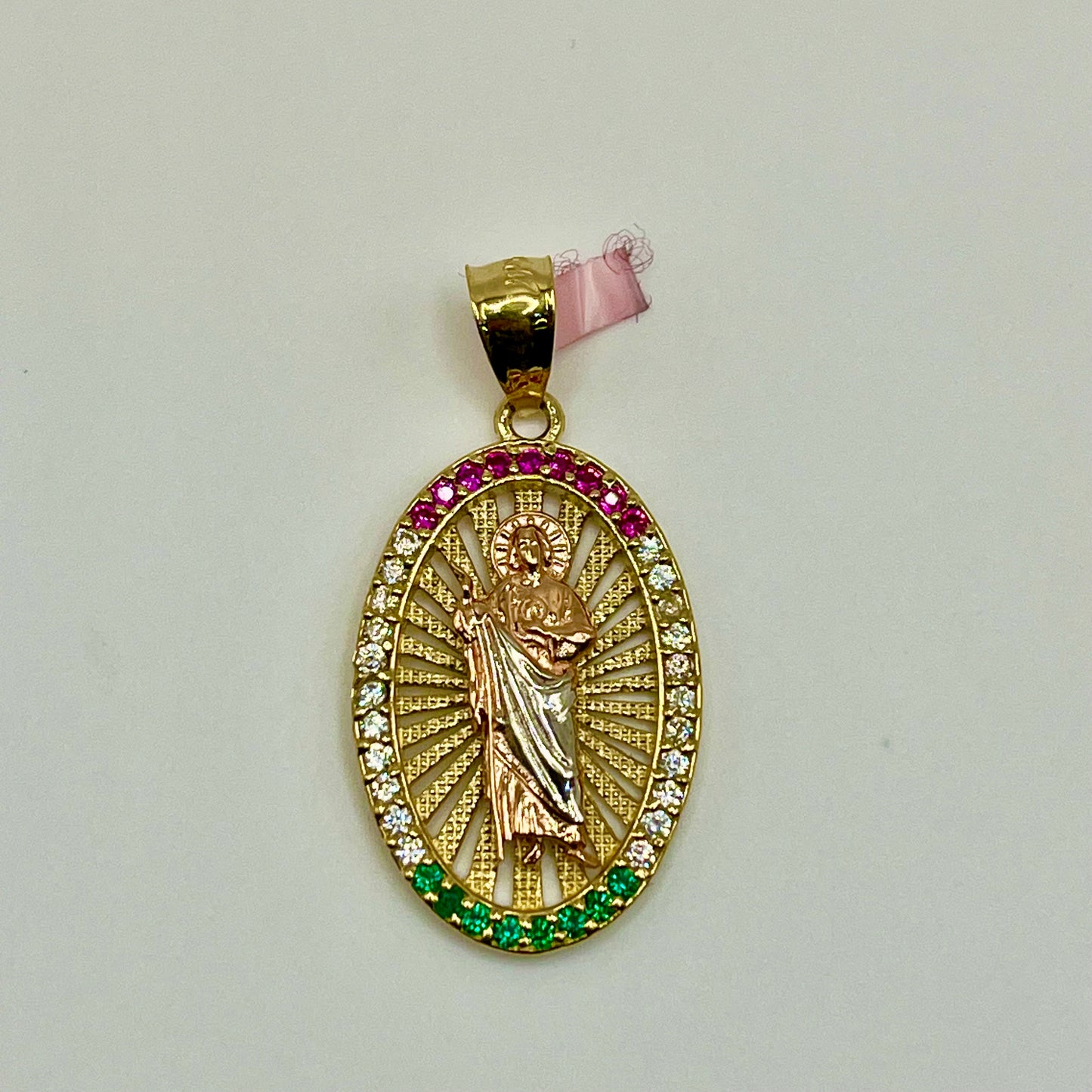 14K Gold San Judas Charm with Mexican Flag Colors