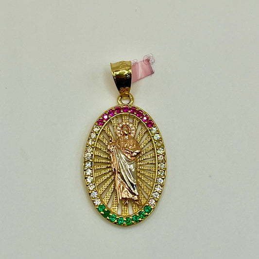 14K Gold San Judas Charm with Mexican Flag Colors