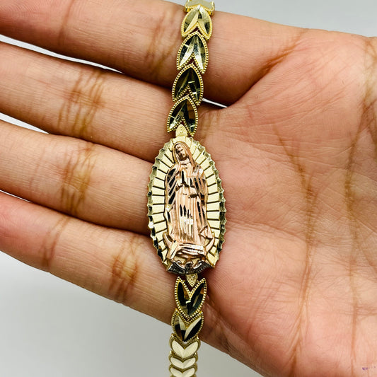 14K Gold 6mm Virgin Mary Heart Bracelet