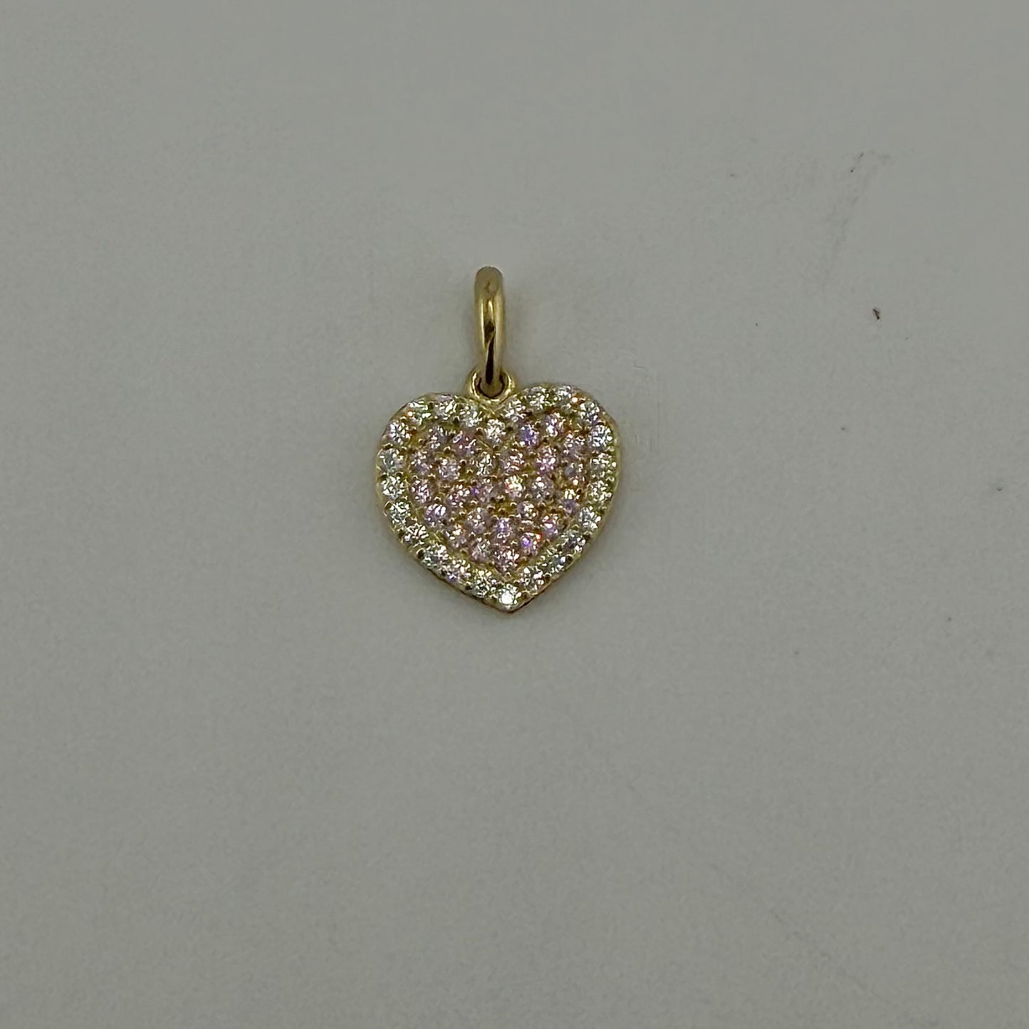 10K Gold Pink/White CZ Heart Charm (sm)