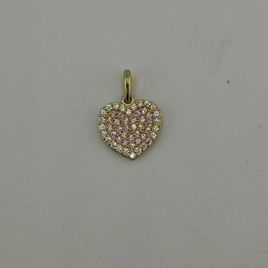 10K Gold Pink/White CZ Heart Charm (sm)