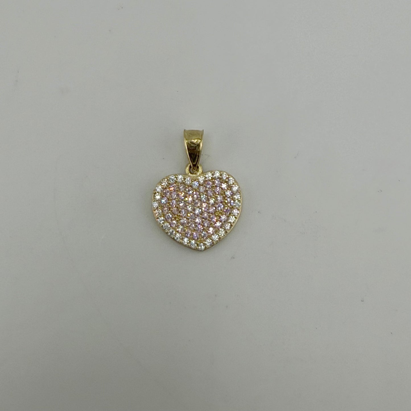 10K Gold PInk/White CZ Heart Charm (med)