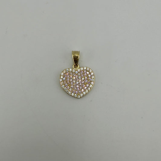 10K Gold PInk/White CZ Heart Charm (med)