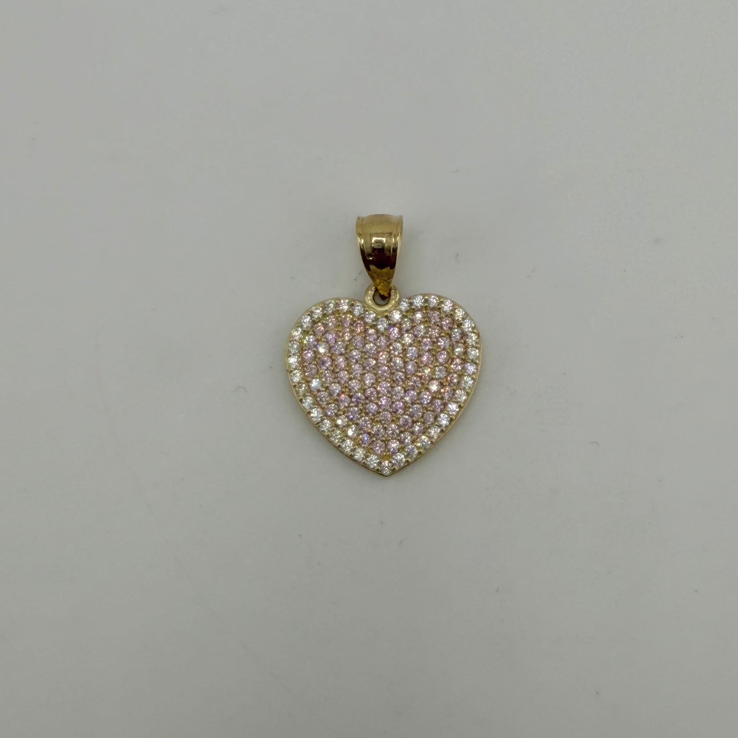 10K Gold Pink/White CZ Heart Charm (large)