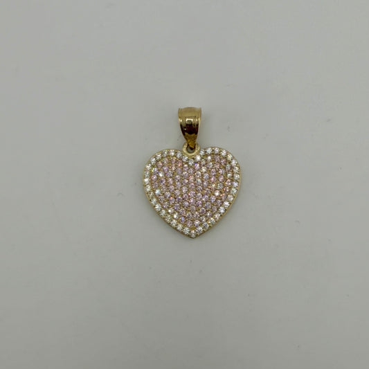 10K Gold Pink/White CZ Heart Charm (large)