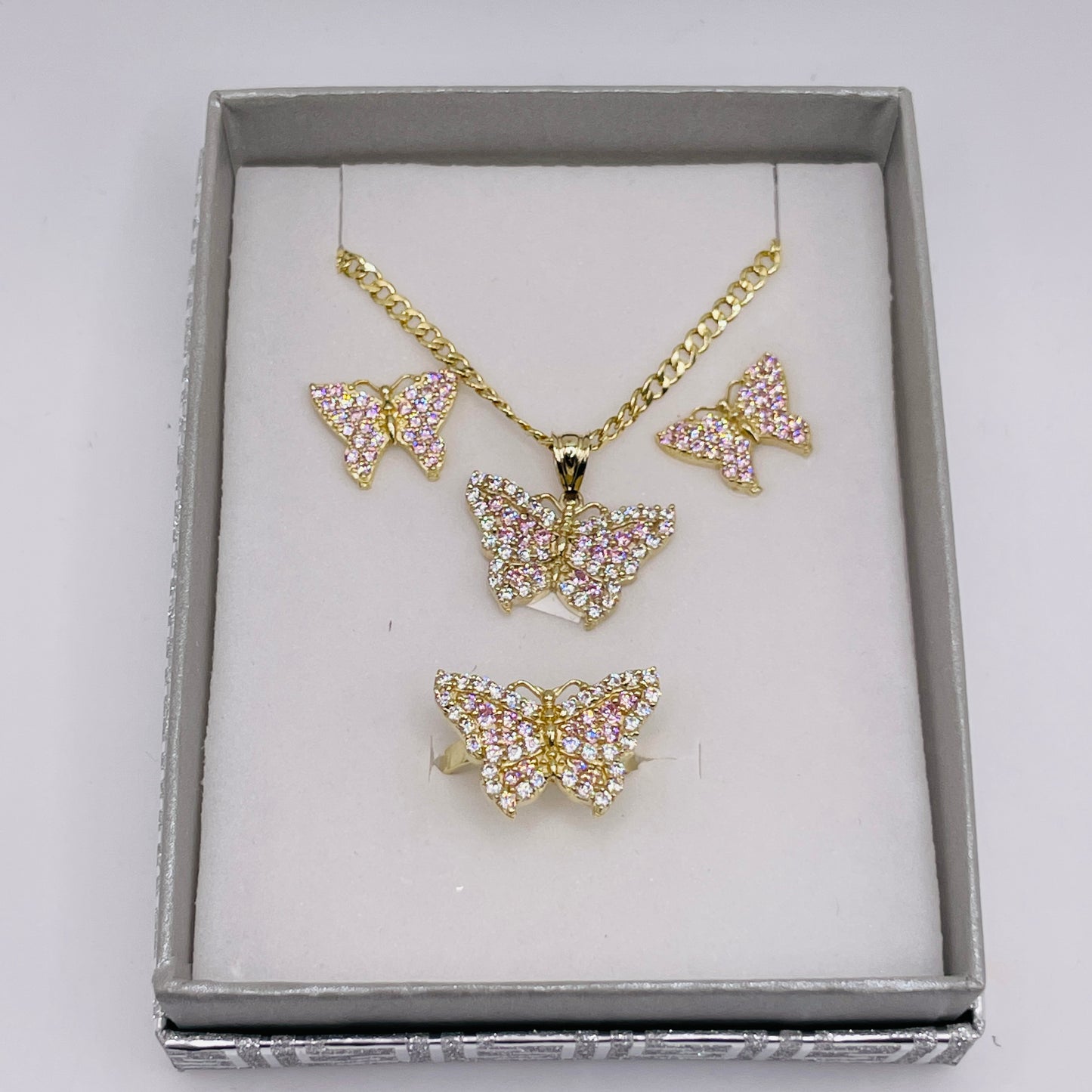 10K Gold Pink Butterfly Set