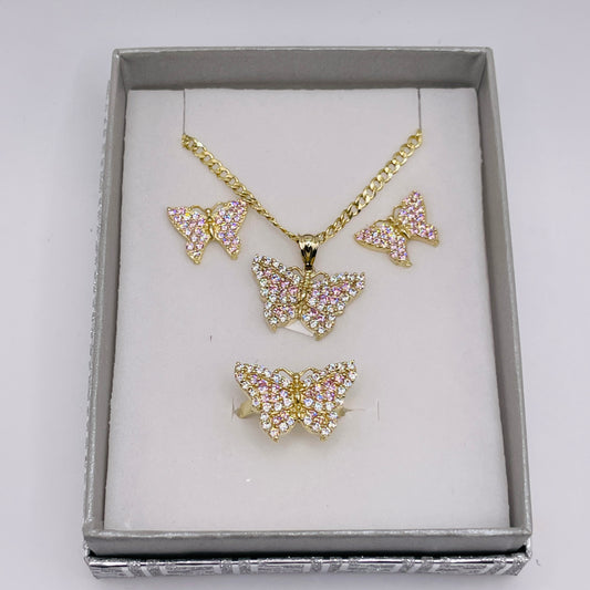 10K Gold Pink Butterfly Set