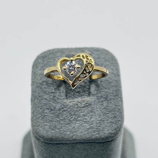 14K Gold CZ Heart Ring