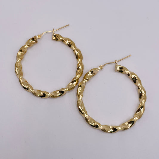 10K Gold Twist Hoop Earrings (1.3")