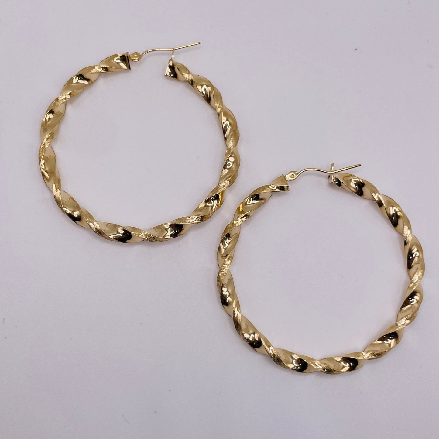 10K Gold Twist Hoop Earrings (1.7")