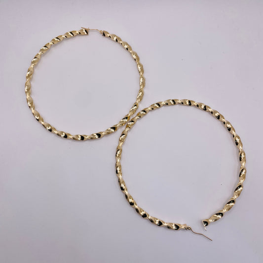 10K Gold Twist Hoop Earrings (4")