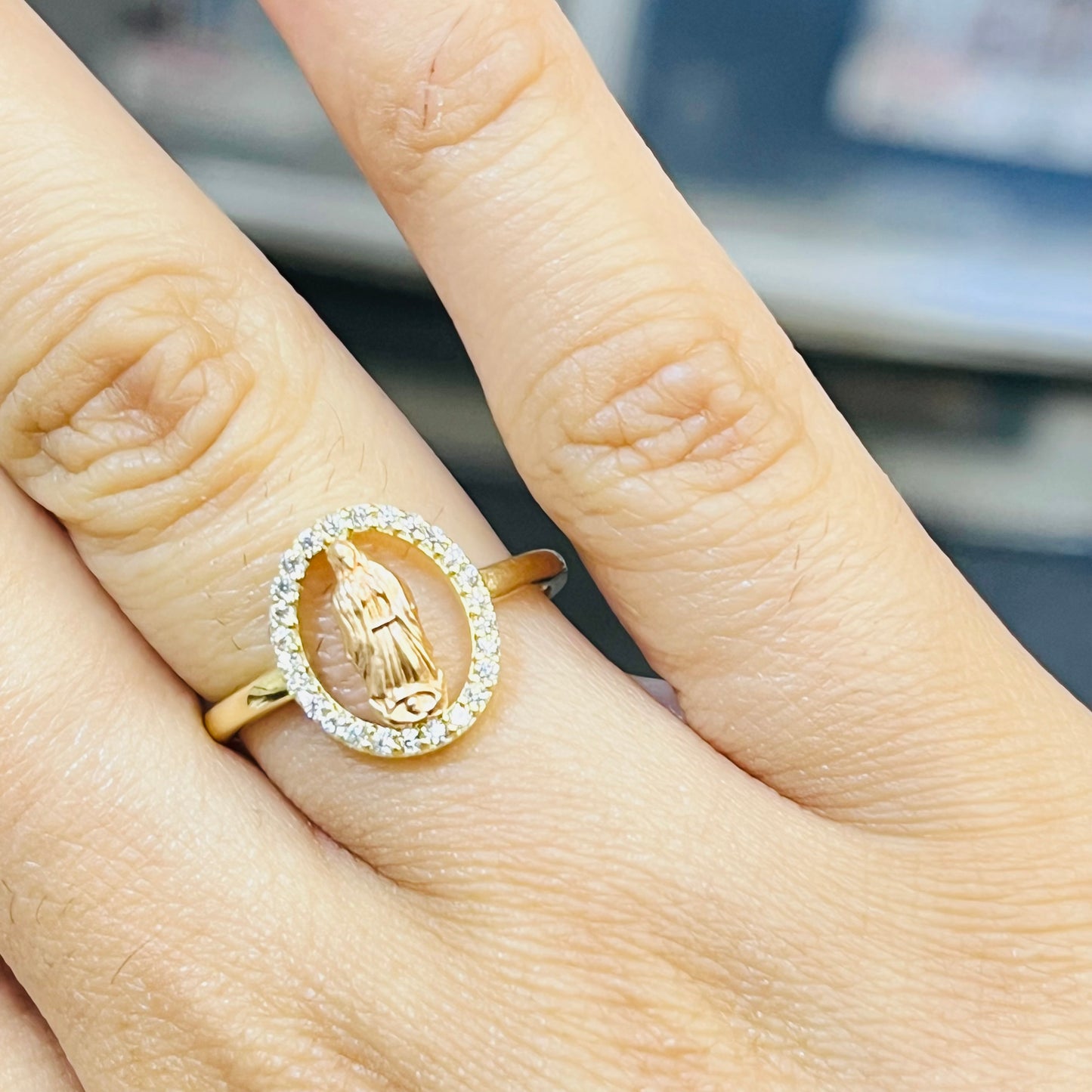 14K Gold Two-Tone Virgin Mary Halo Ring