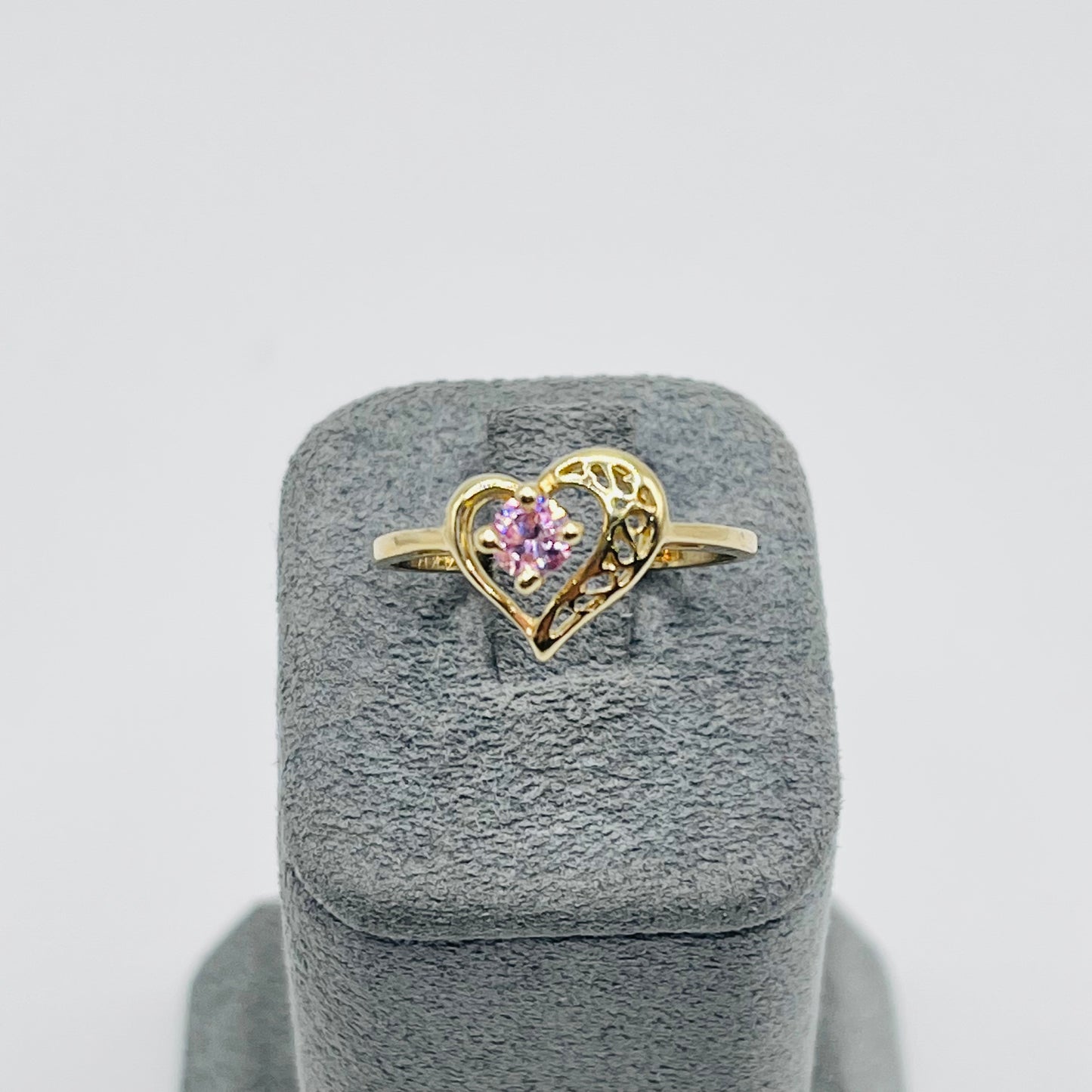 14K Gold Pink CZ Heart Ring