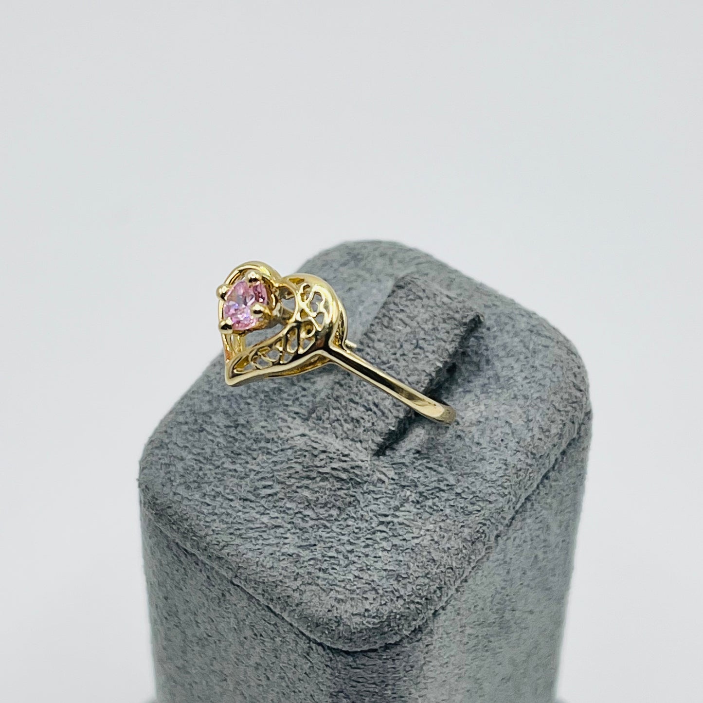 14K Gold Pink CZ Heart Ring