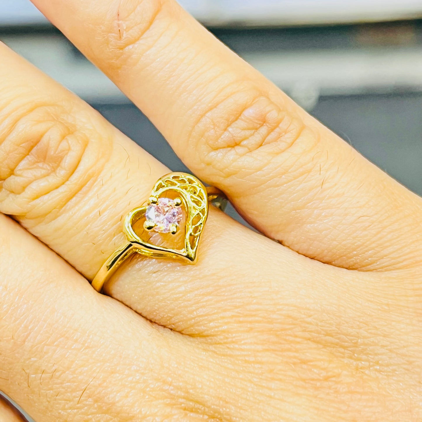 14K Gold Pink CZ Heart Ring