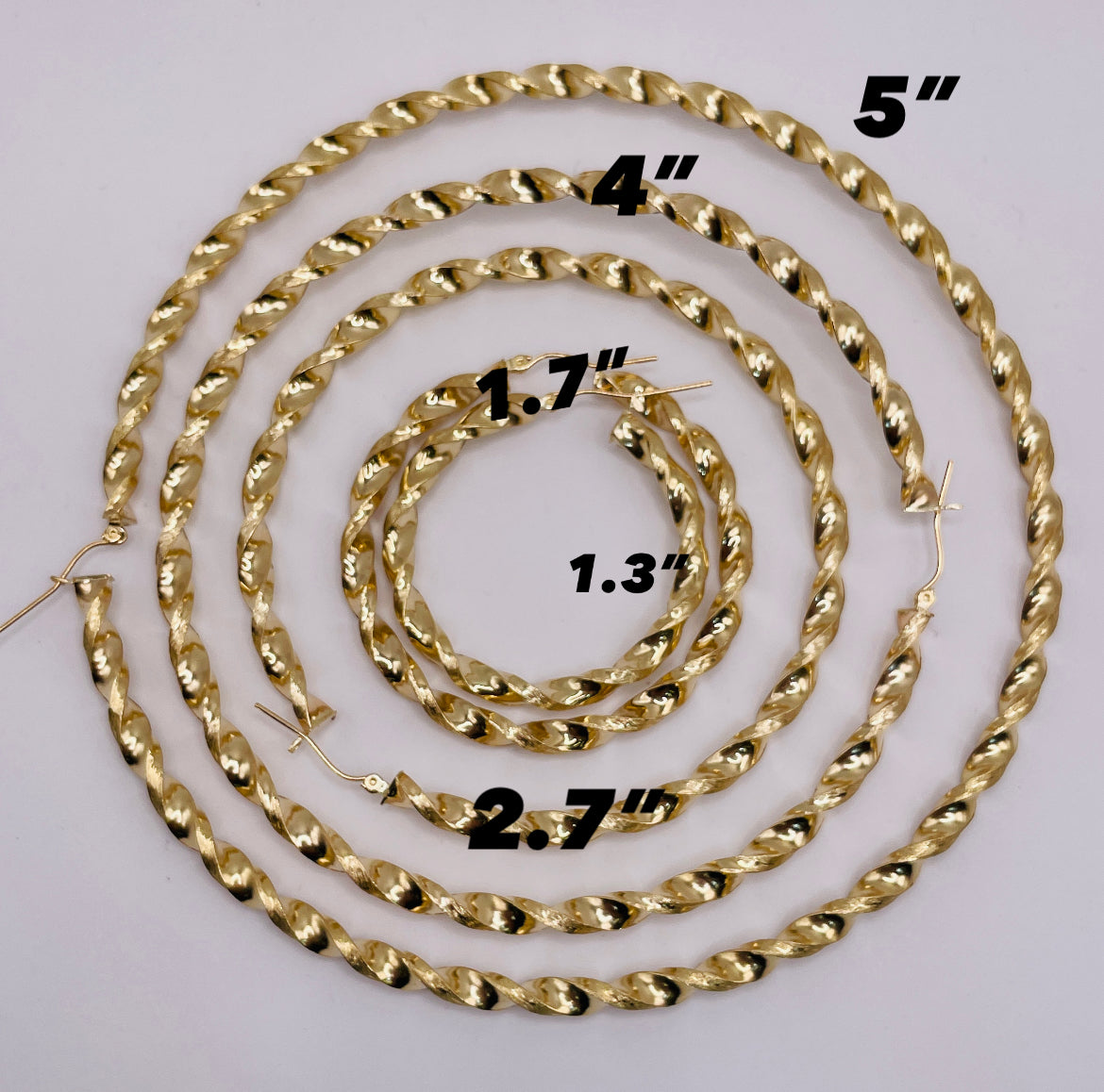 10K Gold Twist Hoop Earrings (2.7")