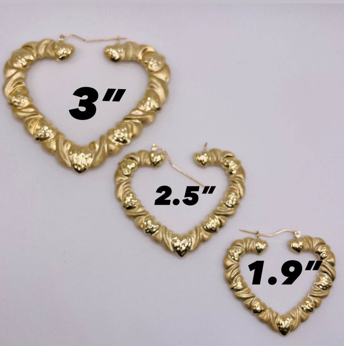 10K Gold Hearts Pattern Hoop Earrings (3")