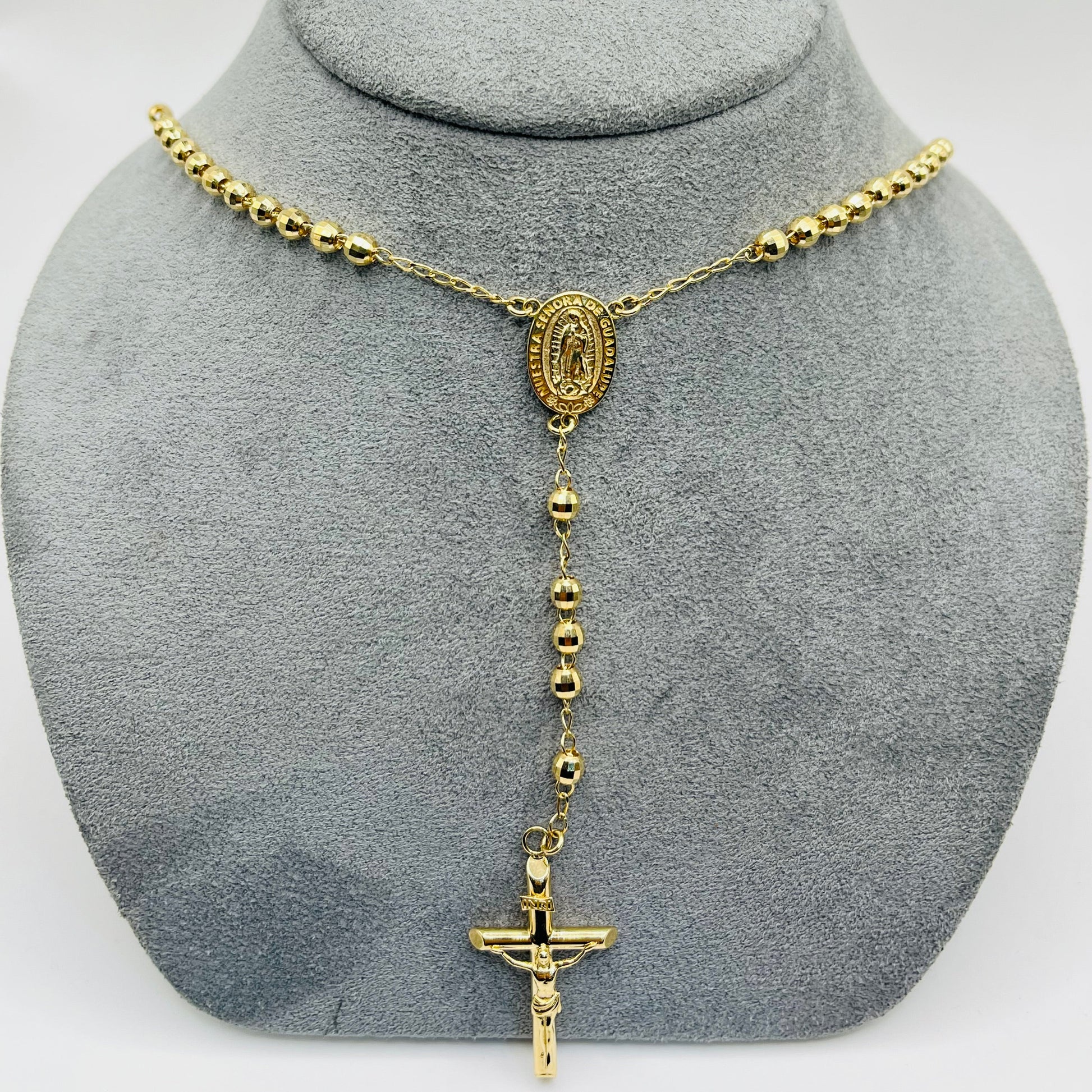 14K Gold Rosary Beaded Chain | Width: 4mm