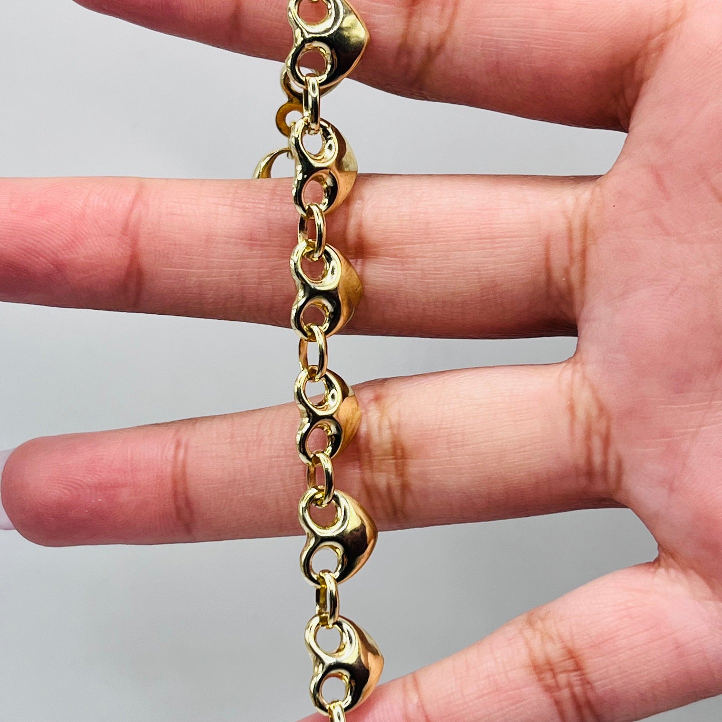 10K Gold Heart Link Bracelet 7"