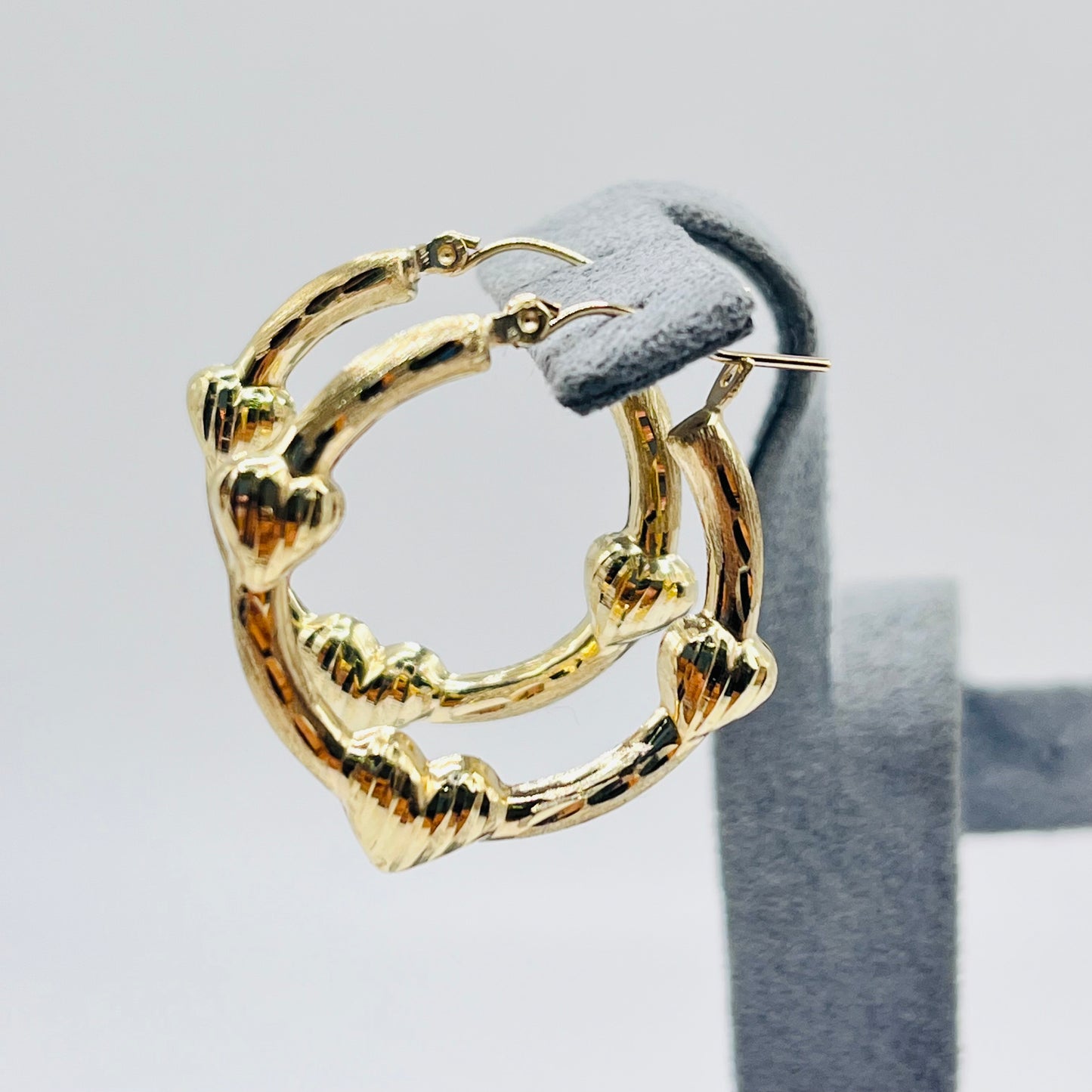 10K Gold Triple Heart Hoops (1")