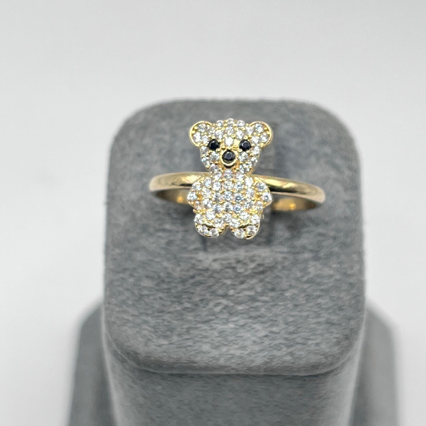 10K Gold Mini CZ Teddy Bear Ring