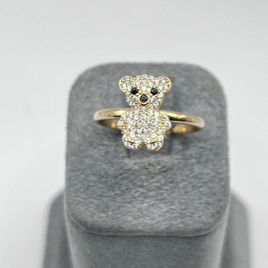 10K Gold Mini CZ Teddy Bear Ring