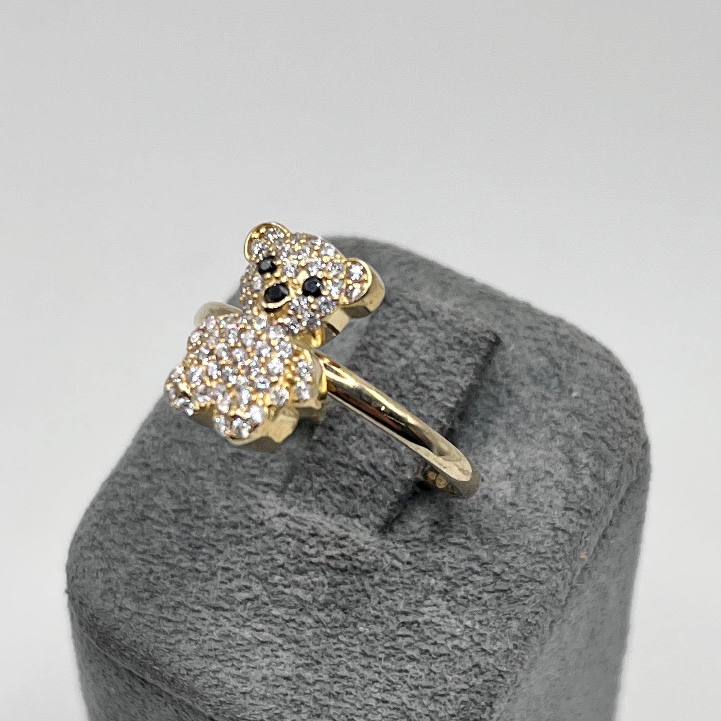 10K Gold Mini CZ Teddy Bear Ring