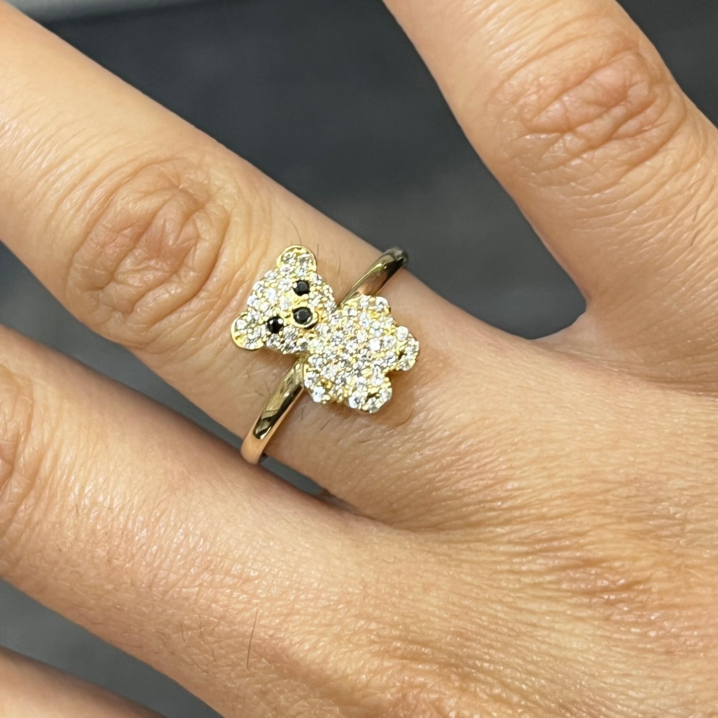 10K Gold Mini CZ Teddy Bear Ring