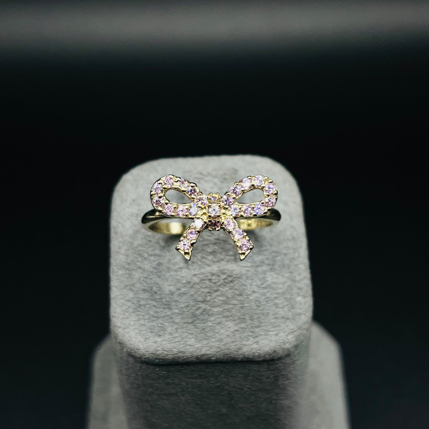 10K Gold Pink CZ Bow Ring