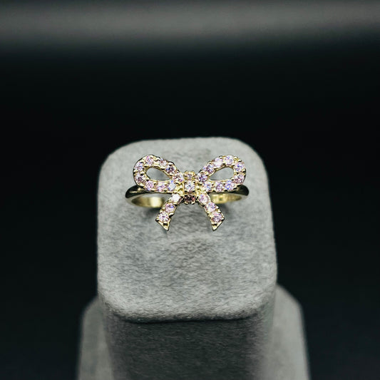 10K Gold Pink CZ Bow Ring