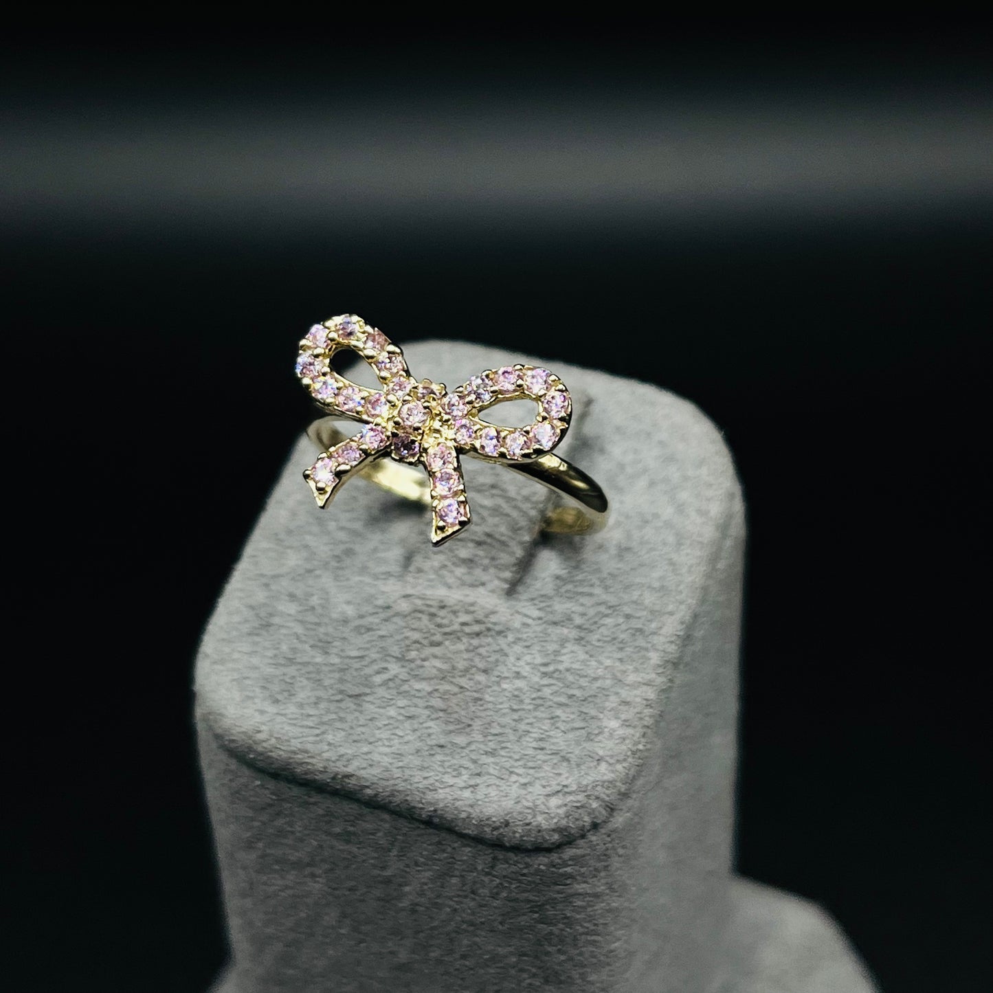 10K Gold Pink CZ Bow Ring